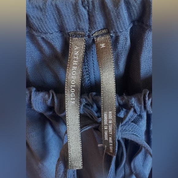 Anthropologie Lace Trim Silky Pants Size Medium Blue Drawstring Waist Pockets - Picture 8 of 14